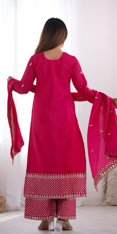 KB 282 Pink Color Chinon Silk Embroidery Jari Work Salwar Suit Casual, Wedding, Festive, Events . Expected Delivery 4-6 Working Days @1949/- only | Jump Suits, Casual Suits, Creative suits, Designer Suits, Palazzo Suits, Party Wear Suits, Patiala Suits, Salwar suit, Straight Suits