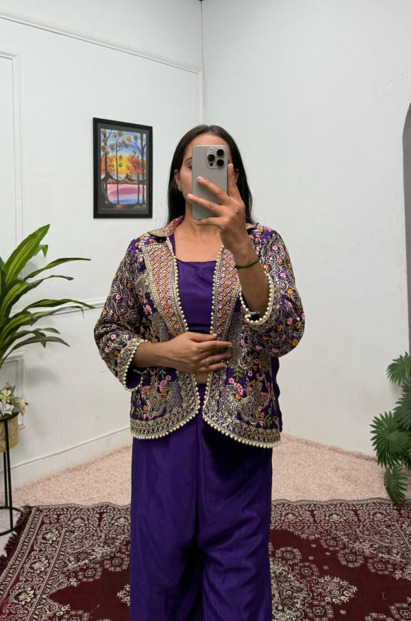 Lovely Purple Color Chinon Embroidery With Moti Lace Salwar Suit
