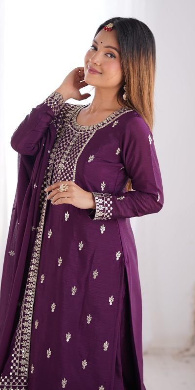 KB 282 Wine Color Chinon Silk Embroidery With Jari Work Salwar Suit Casual, Wedding, Festive, Events . Expected Delivery 4-6 Working Days @1949/- only | Jump Suits, Casual Suits, Creative suits, Designer Suits, Palazzo Suits, Party Wear Suits, Patiala Suits, Salwar suit, Straight Suits