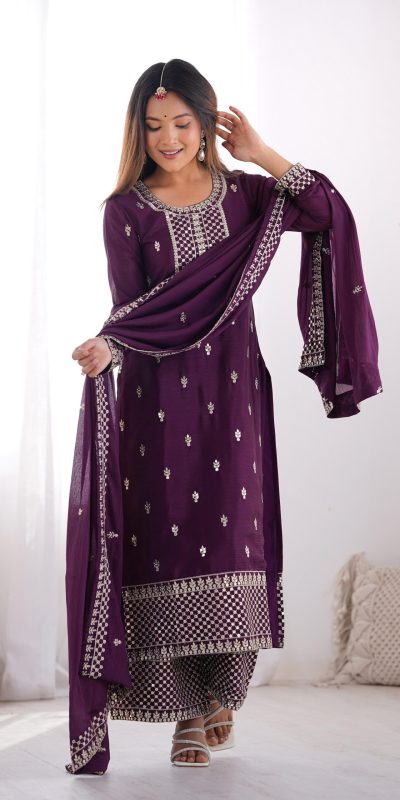 KB 282 Wine Color Chinon Silk Embroidery With Jari Work Salwar Suit Casual, Wedding, Festive, Events . Expected Delivery 4-6 Working Days @1949/- only | Jump Suits, Casual Suits, Creative suits, Designer Suits, Palazzo Suits, Party Wear Suits, Patiala Suits, Salwar suit, Straight Suits