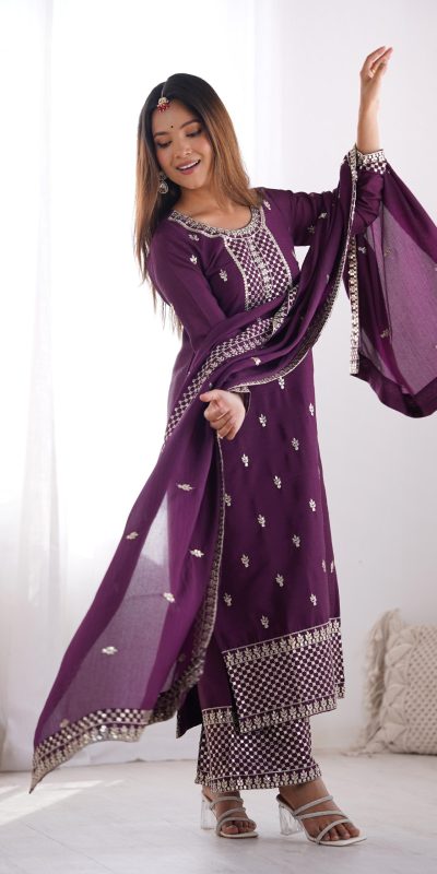 KB 282 Wine Color Chinon Silk Embroidery With Jari Work Salwar Suit Casual, Wedding, Festive, Events . Expected Delivery 4-6 Working Days @1949/- only | Jump Suits, Casual Suits, Creative suits, Designer Suits, Palazzo Suits, Party Wear Suits, Patiala Suits, Salwar suit, Straight Suits