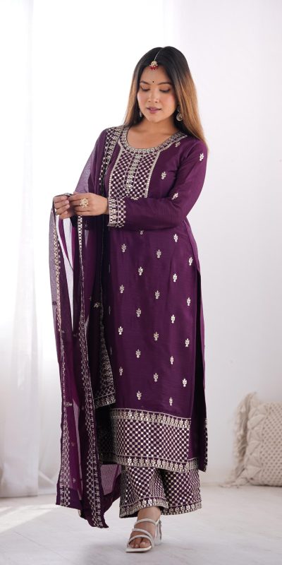 KB 282 Wine Color Chinon Silk Embroidery With Jari Work Salwar Suit Casual, Wedding, Festive, Events . Expected Delivery 4-6 Working Days @1949/- only | Jump Suits, Casual Suits, Creative suits, Designer Suits, Palazzo Suits, Party Wear Suits, Patiala Suits, Salwar suit, Straight Suits