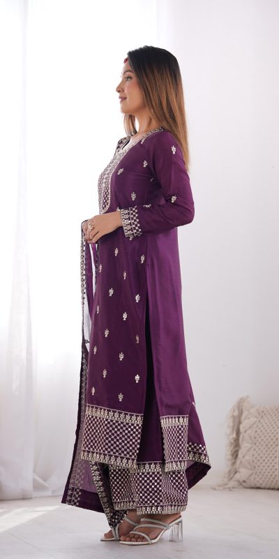 KB 282 Wine Color Chinon Silk Embroidery With Jari Work Salwar Suit Casual, Wedding, Festive, Events . Expected Delivery 4-6 Working Days @1949/- only | Jump Suits, Casual Suits, Creative suits, Designer Suits, Palazzo Suits, Party Wear Suits, Patiala Suits, Salwar suit, Straight Suits