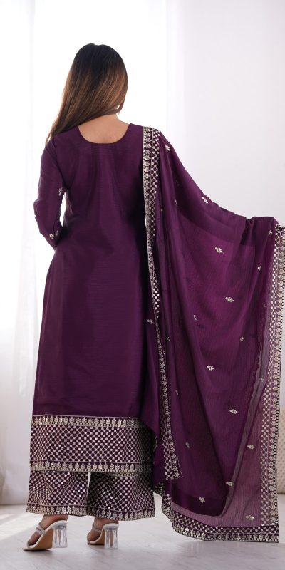 KB 282 Wine Color Chinon Silk Embroidery With Jari Work Salwar Suit Casual, Wedding, Festive, Events . Expected Delivery 4-6 Working Days @1949/- only | Jump Suits, Casual Suits, Creative suits, Designer Suits, Palazzo Suits, Party Wear Suits, Patiala Suits, Salwar suit, Straight Suits
