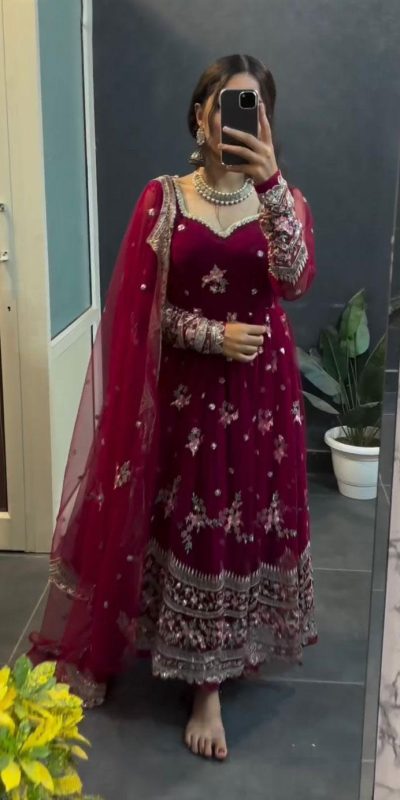 KD 1373 Red Color Georgette Thread With Sequence Salwar Suit Casual, Wedding, Party, Festive, Events Etc.4-6 Working Days@ 2049/-only | Jump Suits, Casual Suits, Creative suits, Designer Suits, Palazzo Suits, Party Wear Suits, Patiala Suits, Salwar suit, Straight Suits