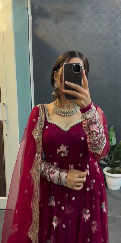 KD 1373 Red Color Georgette Thread With Sequence Salwar Suit Casual, Wedding, Party, Festive, Events Etc.4-6 Working Days@ 2049/-only | Jump Suits, Casual Suits, Creative suits, Designer Suits, Palazzo Suits, Party Wear Suits, Patiala Suits, Salwar suit, Straight Suits