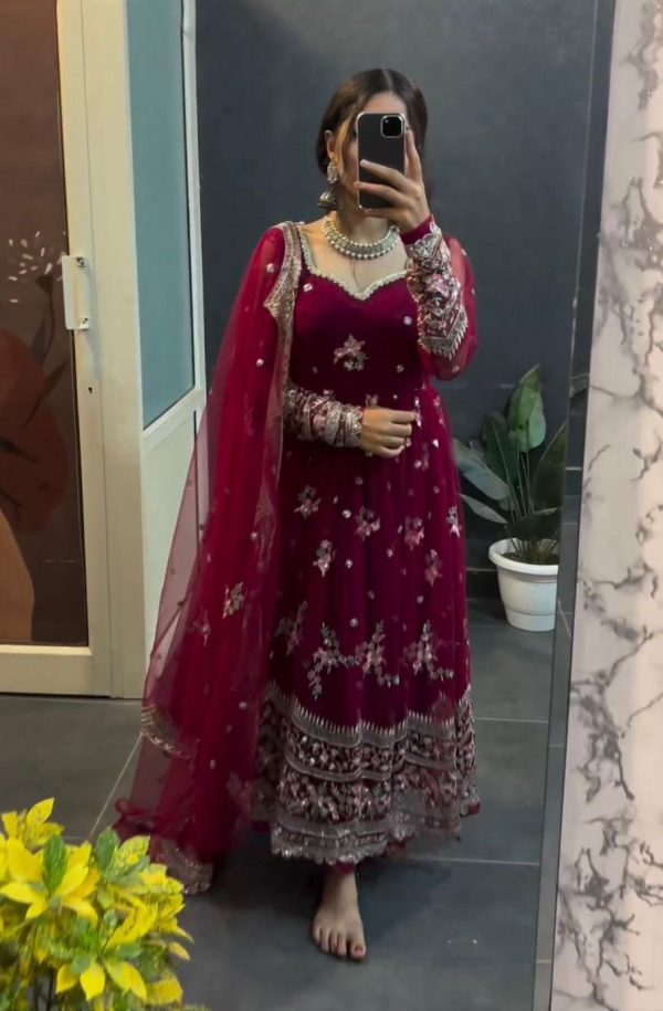 Magical Red Color Georgette Thread With Sequence Salwar Suit