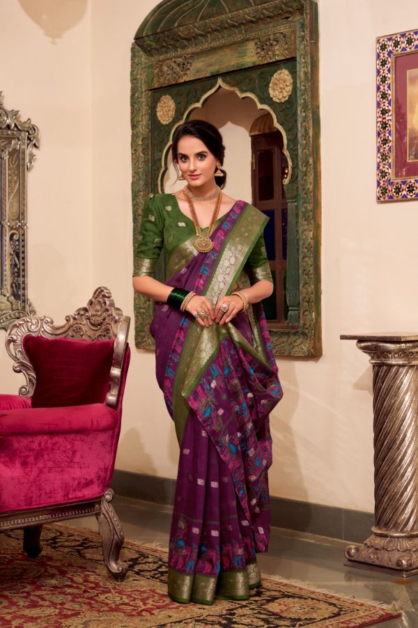 Magical Wine Color Poly Cotton Kalamkari Print Saree