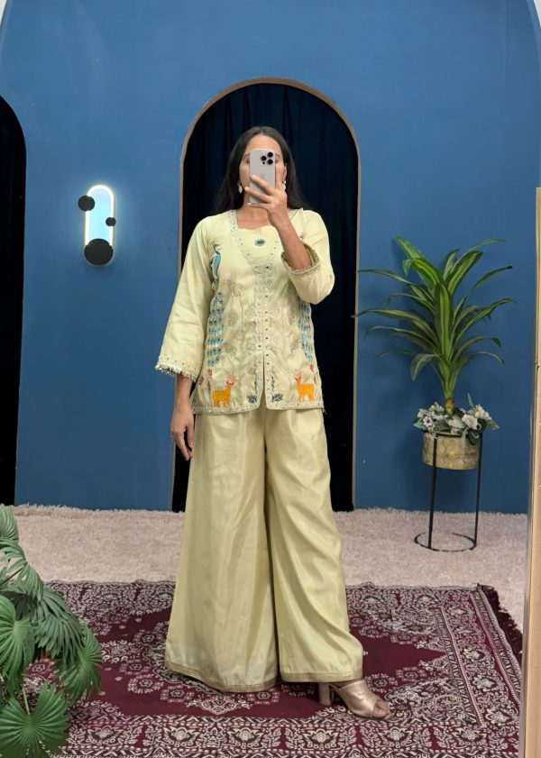 Nice Light Pista Color Shimmer Embroidery Moti With Mirror Salwar Suit