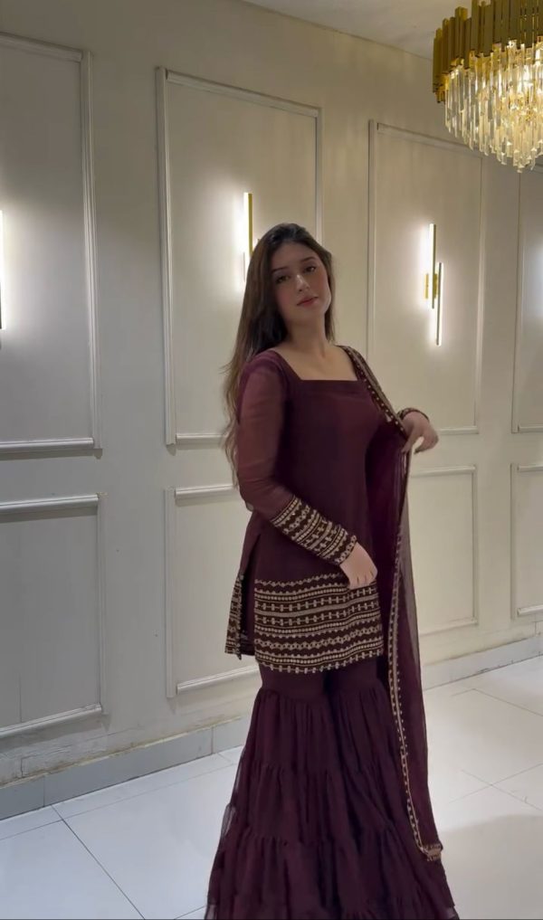 Nice Wine Color Georgette Embroidery Sequence Work Salwar Suit