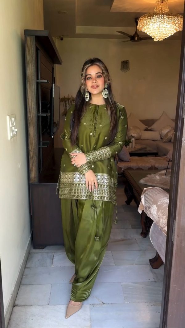 Perfect Green Color Japan Satin Silk Sequence Work Salwar Suit