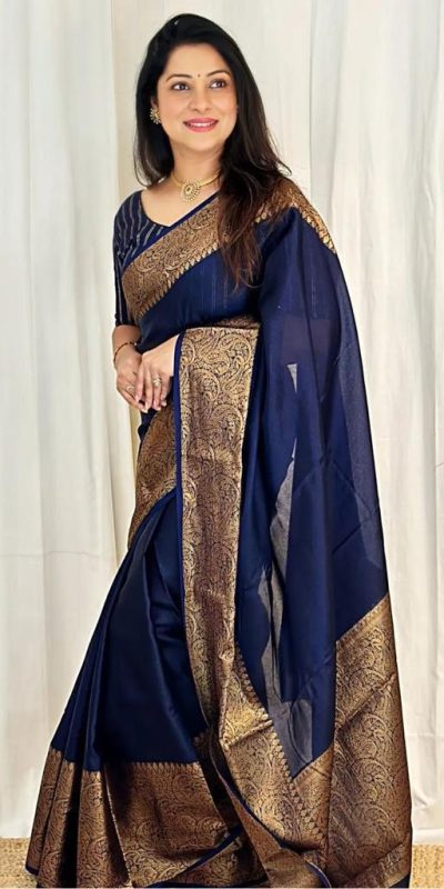 KP 3042 Navy Blue Color Soft Litchi Silk Jacquard Work Saree Casual, Wedding, Festive, Events . Expected Delivery 4-6 Working Days @1349/- only | Bollywood Sarees, Creative Sarees, Designer Sarees, Embroidered Sarees, Ethnic Saree, Modern Digital sarees, Party Wear Sarees, Sarees
