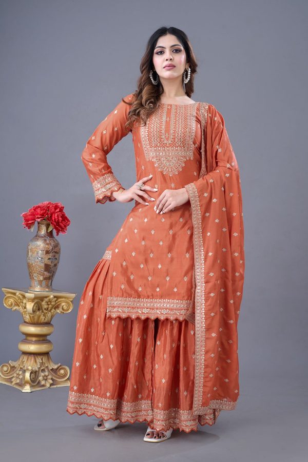 Perfect Orange Color Chinon Silk Sequence Work Salwar Suit