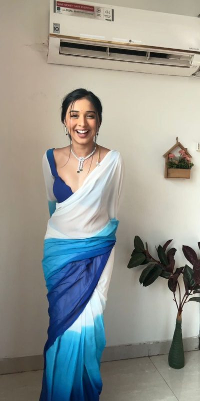 SC 230 White And Blue Color Soft Georgette Silk Ready To Wear Saree Casual, Wedding, Festive, Events . Expected Delivery 4-6 Working Days @1549/- only | Bollywood Sarees, Creative Sarees, Designer Sarees, Embroidered Sarees, Ethnic Saree, Modern Digital sarees, Party Wear Sarees, Sarees