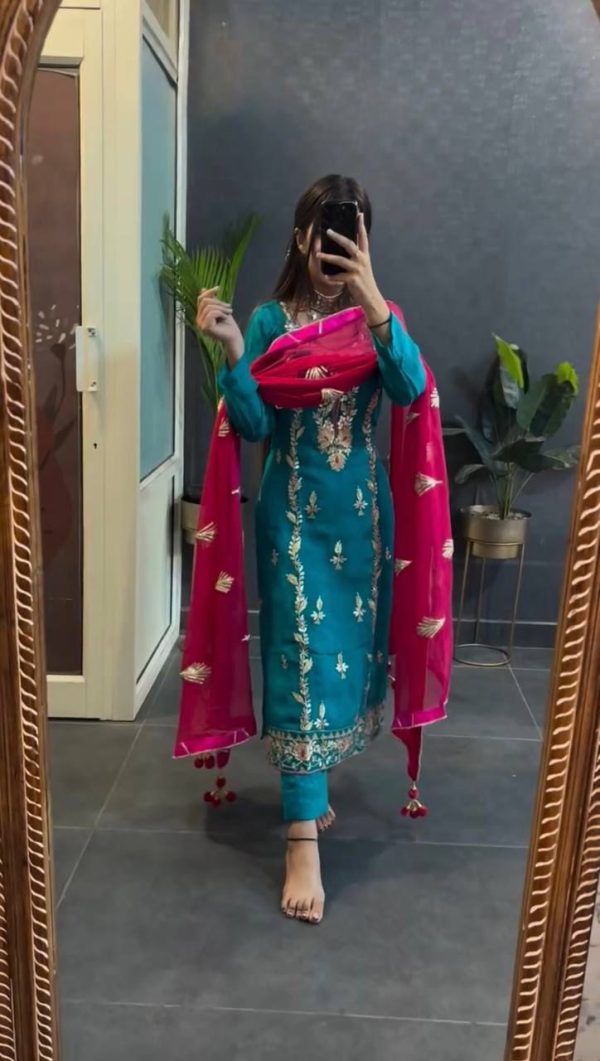 Prefect Blue Color Chinon Silk Sequence Work Salwar Suit
