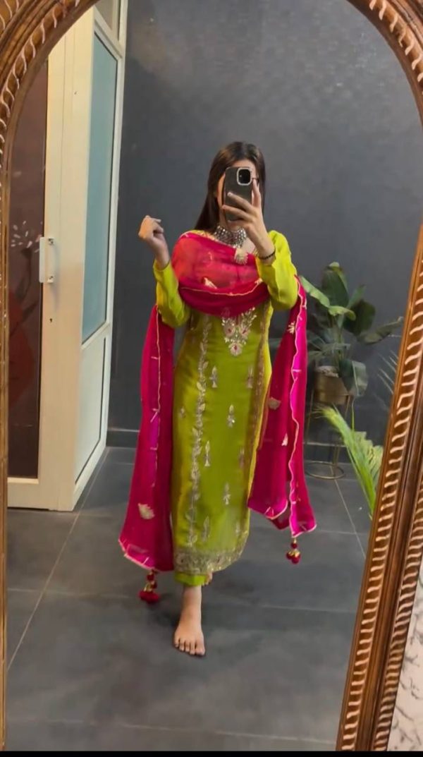 Prefect Light Green Color Chinon Silk Sequence Work Salwar Suit