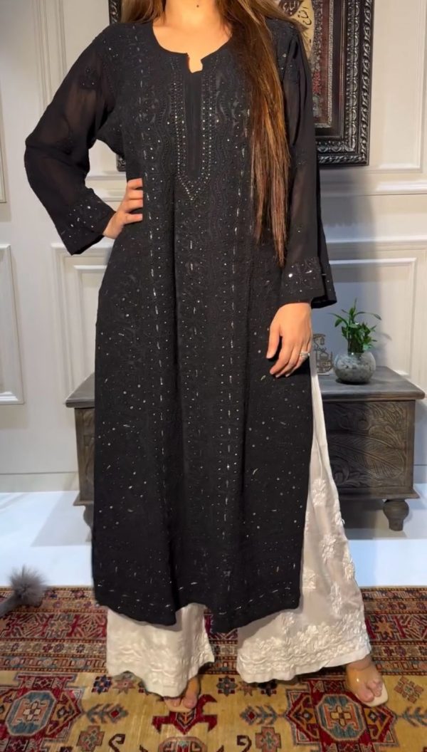Pretty Black Color Rayon Embroidery Foil Thread Work Salwar Suit