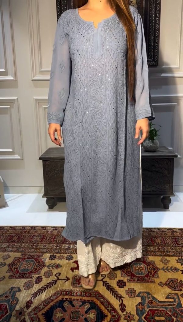 Pretty Grey Color Rayon Embroidery Foil Thread Work Salwar Suit