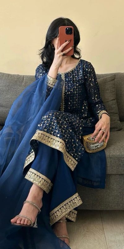 RTC 5850 Navy Blue Color Foix Georgette Thread With Sequence Salwar Suit Casual, Wedding, Party, Festive, Events Etc.4-6 Working Days@ 2149/-only | Jump Suits, Casual Suits, Creative suits, Designer Suits, Palazzo Suits, Party Wear Suits, Patiala Suits, Salwar suit, Straight Suits