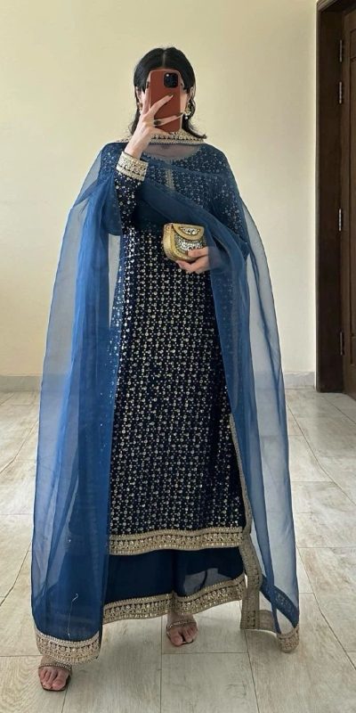 RTC 5850 Navy Blue Color Foix Georgette Thread With Sequence Salwar Suit Casual, Wedding, Party, Festive, Events Etc.4-6 Working Days@ 2149/-only | Jump Suits, Casual Suits, Creative suits, Designer Suits, Palazzo Suits, Party Wear Suits, Patiala Suits, Salwar suit, Straight Suits