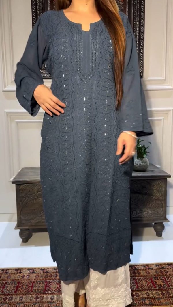 Pretty Navy Blue Color Rayon Embroidery Foil Thread Work Salwar Suit