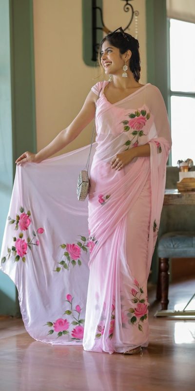 SC 405 Pink Color Soft Georgette Silk All Over Saree Casual, Wedding, Festive, Events . Expected Delivery 4-6 Working Days @1599/- only | Bollywood Sarees, Creative Sarees, Designer Sarees, Embroidered Sarees, Ethnic Saree, Modern Digital sarees, Party Wear Sarees, Sarees