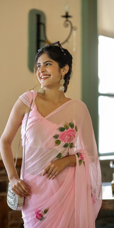 SC 405 Pink Color Soft Georgette Silk All Over Saree Casual, Wedding, Festive, Events . Expected Delivery 4-6 Working Days @1599/- only | Bollywood Sarees, Creative Sarees, Designer Sarees, Embroidered Sarees, Ethnic Saree, Modern Digital sarees, Party Wear Sarees, Sarees