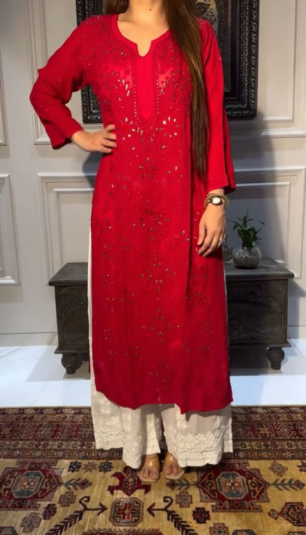 Pretty Red Color Rayon Embroidery Foil Thread Work Salwar Suit