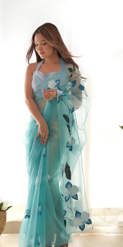 SC 407Sky Blue Color Soft Organza Silk Ready To Wear Saree Casual, Wedding, Festive, Events . Expected Delivery 4-6 Working Days @1599/- only | Bollywood Sarees, Creative Sarees, Designer Sarees, Embroidered Sarees, Ethnic Saree, Modern Digital sarees, Party Wear Sarees, Sarees