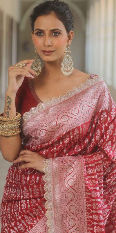 MS 492 Red Color Jacquard Embroidery Cording Lace Saree Casual, Wedding, Festive, Events . Expected Delivery 4-6 Working Days @1449/- only | Bollywood Sarees, Creative Sarees, Designer Sarees, Embroidered Sarees, Ethnic Saree, Modern Digital sarees, Party Wear Sarees, Sarees