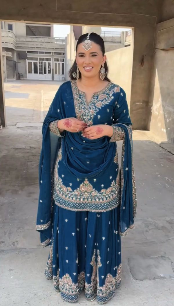 Shine Royal Blue Color Chinon Silk Thread Sequence Work Salwar Suit