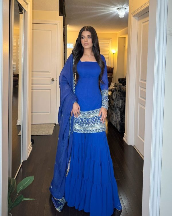 Simple Royal Blue Color Georgette Thread Sequence Salwar Suit