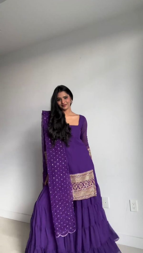 Simple Violet Color Georgette Thread Sequence Salwar Suit