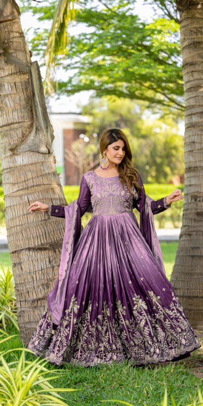 Ram 096 Purple Color Chinon Sequence Embroidery Work Gown Casual, Wedding, Festive, Events . Expected Delivery 4-6 Working Days @2449/- only | Bollywood Gowns, Creative Gowns, Designer Gowns, Embroidered Gowns, Gowns, Party Wear Gowns, Straight Suits