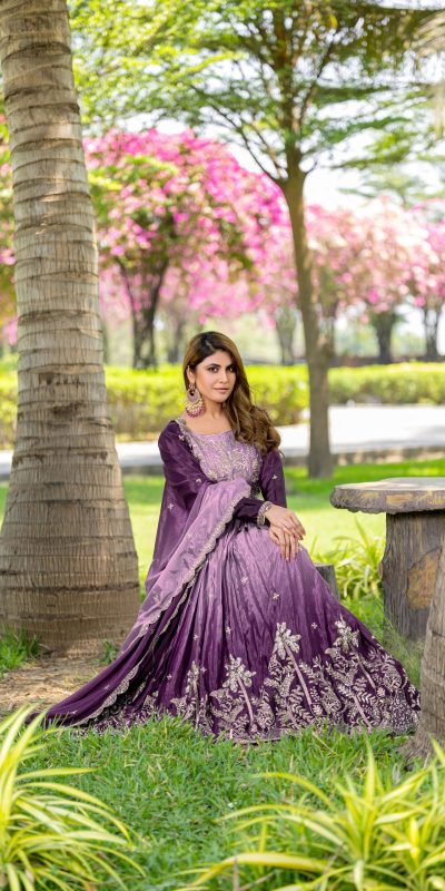 Ram 096 Purple Color Chinon Sequence Embroidery Work Gown Casual, Wedding, Festive, Events . Expected Delivery 4-6 Working Days @2449/- only | Bollywood Gowns, Creative Gowns, Designer Gowns, Embroidered Gowns, Gowns, Party Wear Gowns, Straight Suits