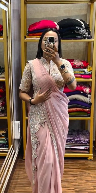 ST 1103 Pink Color Chinon Embroidery Work Ready To Wear Saree Casual, Wedding, Festive, Events . Expected Delivery 4-6 Working Days @2099/- only | Bollywood Sarees, Creative Sarees, Designer Sarees, Embroidered Sarees, Ethnic Saree, Modern Digital sarees, Party Wear Sarees, Sarees