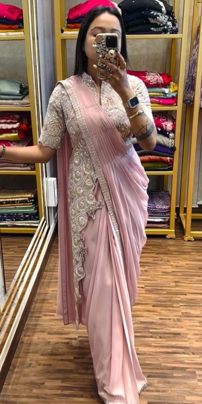 ST 1103 Pink Color Chinon Embroidery Work Ready To Wear Saree Casual, Wedding, Festive, Events . Expected Delivery 4-6 Working Days @2099/- only | Bollywood Sarees, Creative Sarees, Designer Sarees, Embroidered Sarees, Ethnic Saree, Modern Digital sarees, Party Wear Sarees, Sarees