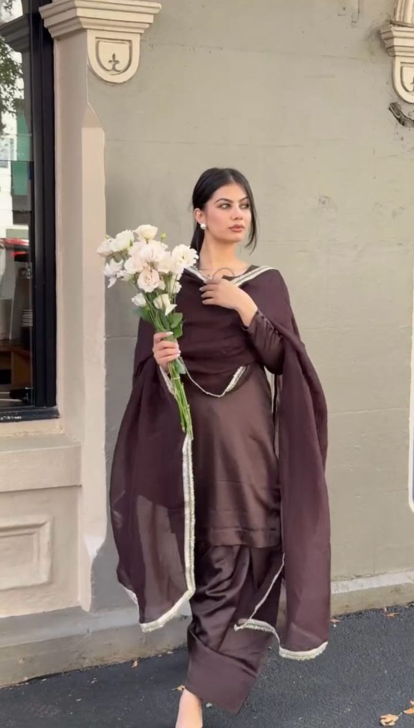 Wonderful Wine Color Japan Satin With Full Sleeve Salwar Suit