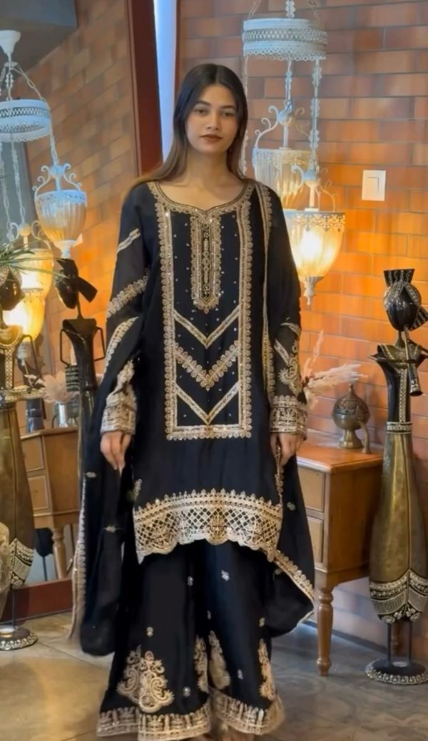 Beautiful Black Color Georgette Embroidery Work Salwar Suit