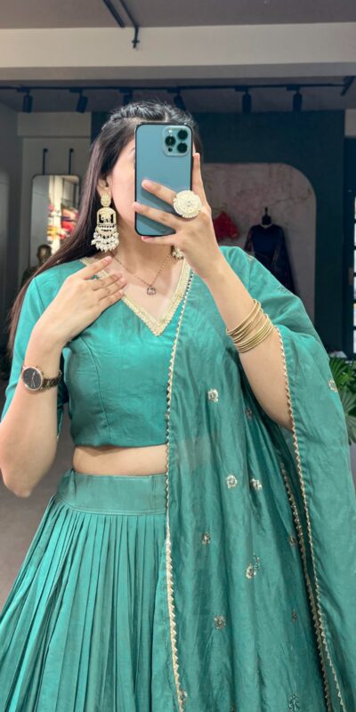 LNB 1906 Firozi Color Pure Chanderi Plain With Zari Weaving Work Border Lehenga Choli Wedding, Party, Festive, Events Etc. Delivery 4-6 Working Days Rs 1999 | Bollywood Lehenga, Creative Lehenga, Designer Lehenga, Embroidered Lehenga, Lehenga, Party Wear Lehenga