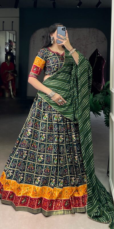 LNB 1638 Green Color Cotton Printed With Foil Work Lehenga Choli Wedding, Party, Festive, Events Etc. Delivery 4-6 Working Days Rs 1999 | Bollywood Lehenga, Creative Lehenga, Designer Lehenga, Embroidered Lehenga, Lehenga, Party Wear Lehenga