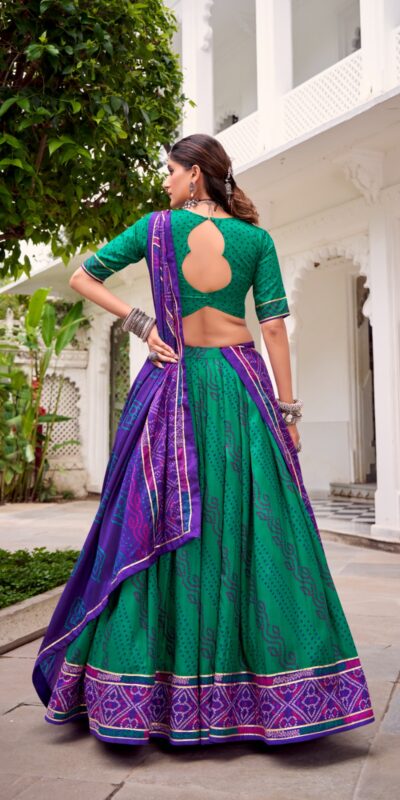 LNB 1250 Green Color Tasar Silk Bandhej Print With Gotta Patti Lace Lehenga Choli Festive Party Wedding, Events etc. Delivery 4-6 Working Days @2149/- | Bollywood Lehenga, Creative Lehenga, Designer Lehenga, Embroidered Lehenga, Lehenga, Party Wear Lehenga