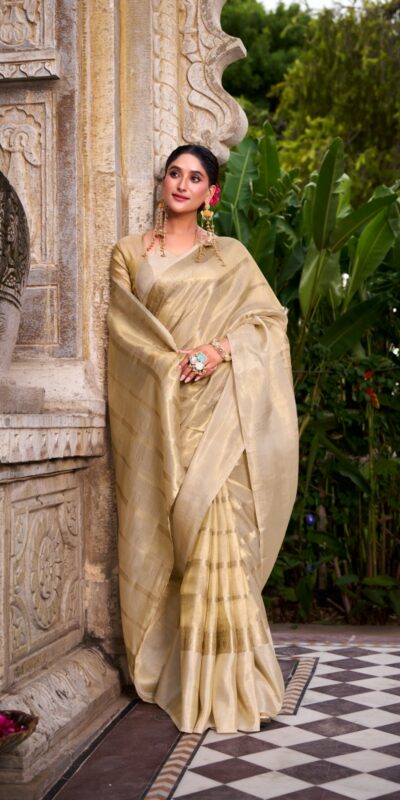 YNF 7204 Off White Color Gold Tissue Zari Weaving Work Saree Casual, Wedding, Festive, Events . Expected Delivery  4-6 Working Days @1499/- only                                                                                | Bollywood Sarees, Creative Sarees, Designer Sarees, Embroidered Sarees, Ethnic Saree, Modern Digital sarees, Party Wear Sarees, Sarees