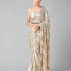 Peach Georgette Sequins Work Saree