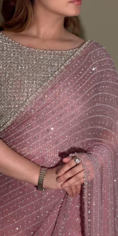 DF 3452 Pink Color Faux Georgette Embroidery Sequins Multi Work Saree Casual, Wedding, Festive, Events . Expected Delivery  4-6 Working Days @1799/- only                                                                                | Bollywood Sarees, Creative Sarees, Designer Sarees, Embroidered Sarees, Ethnic Saree, Modern Digital sarees, Party Wear Sarees, Sarees