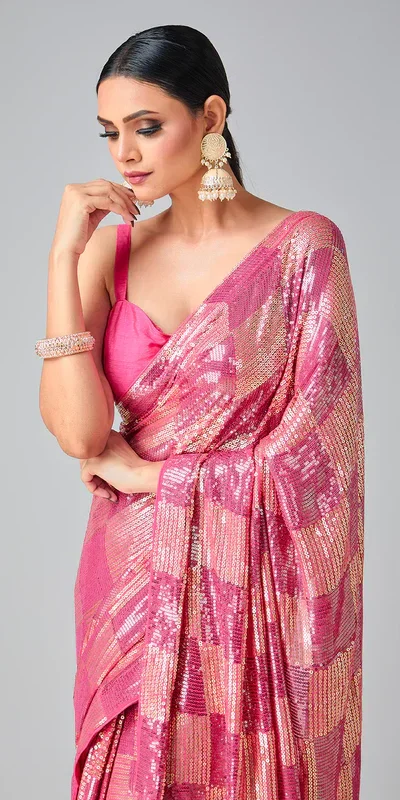 DF 3426 Pink Color Georgette 5MM Sequins Embroidery Work Saree Casual, Wedding, Festive, Events . Expected Delivery  4-6 Working Days @1749/- only                                                 | Bollywood Sarees, Creative Sarees, Designer Sarees, Embroidered Sarees, Ethnic Saree, Modern Digital sarees, Party Wear Sarees, Sarees