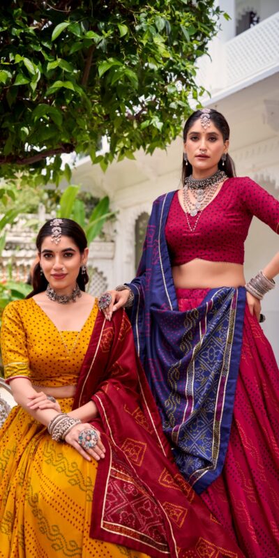 LNB 1250 Pink Color Tasar Silk Bandhej Print With Gotta Patti Lace Lehenga Choli Festive Party Wedding, Events etc. Delivery 4-6 Working Days @2149/- | Bollywood Lehenga, Creative Lehenga, Designer Lehenga, Embroidered Lehenga, Lehenga, Party Wear Lehenga