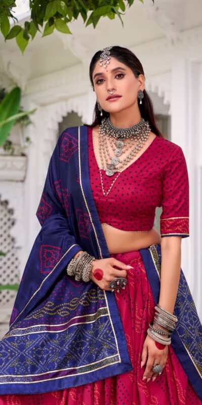 LNB 1250 Pink Color Tasar Silk Bandhej Print With Gotta Patti Lace Lehenga Choli Festive Party Wedding, Events etc. Delivery 4-6 Working Days @2149/- | Bollywood Lehenga, Creative Lehenga, Designer Lehenga, Embroidered Lehenga, Lehenga, Party Wear Lehenga