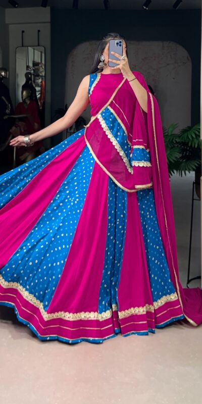 LNB 1673 Pink Color Tasar Silk Bandhej Print With Lace Touch Up Lehenga Choli Wedding, Party, Festive, Events Etc. Delivery 4-6 Working Days Rs 3099 | Bollywood Lehenga, Creative Lehenga, Designer Lehenga, Embroidered Lehenga, Lehenga, Party Wear Lehenga