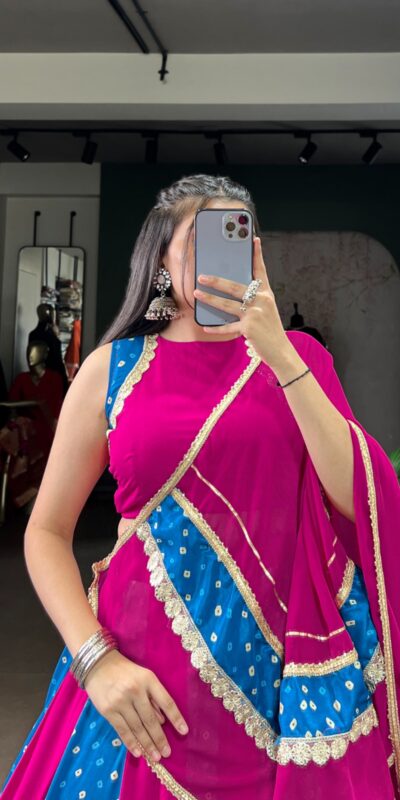 LNB 1673 Pink Color Tasar Silk Bandhej Print With Lace Touch Up Lehenga Choli Wedding, Party, Festive, Events Etc. Delivery 4-6 Working Days Rs 3099 | Bollywood Lehenga, Creative Lehenga, Designer Lehenga, Embroidered Lehenga, Lehenga, Party Wear Lehenga